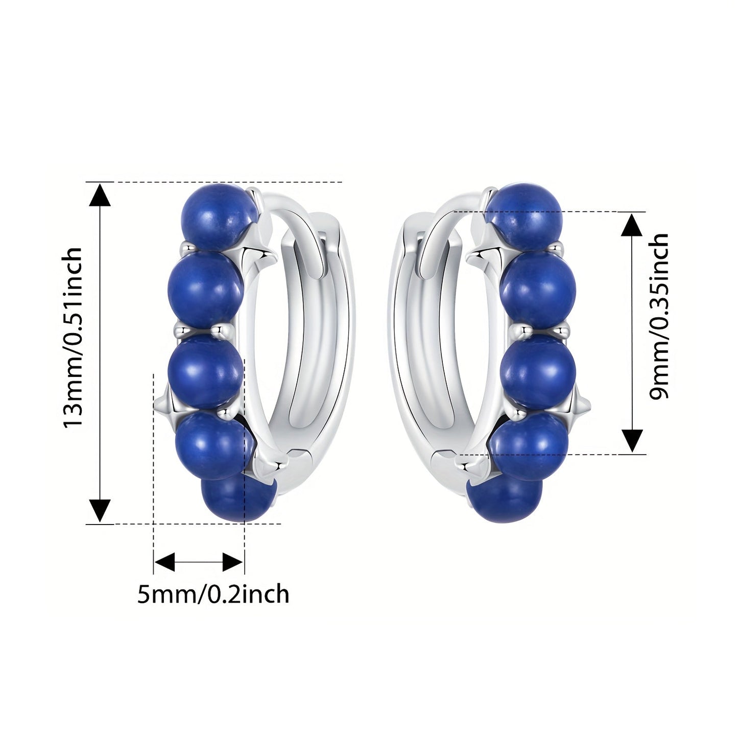 Add a touch of elegance to your outfit with these stylish women's hoop earrings featuring synthetic lapis lazuli beads. Made with 925 sterling silver, these luxurious earrings are perfect for vacations, weddings, casual parties, or as a holiday gift.