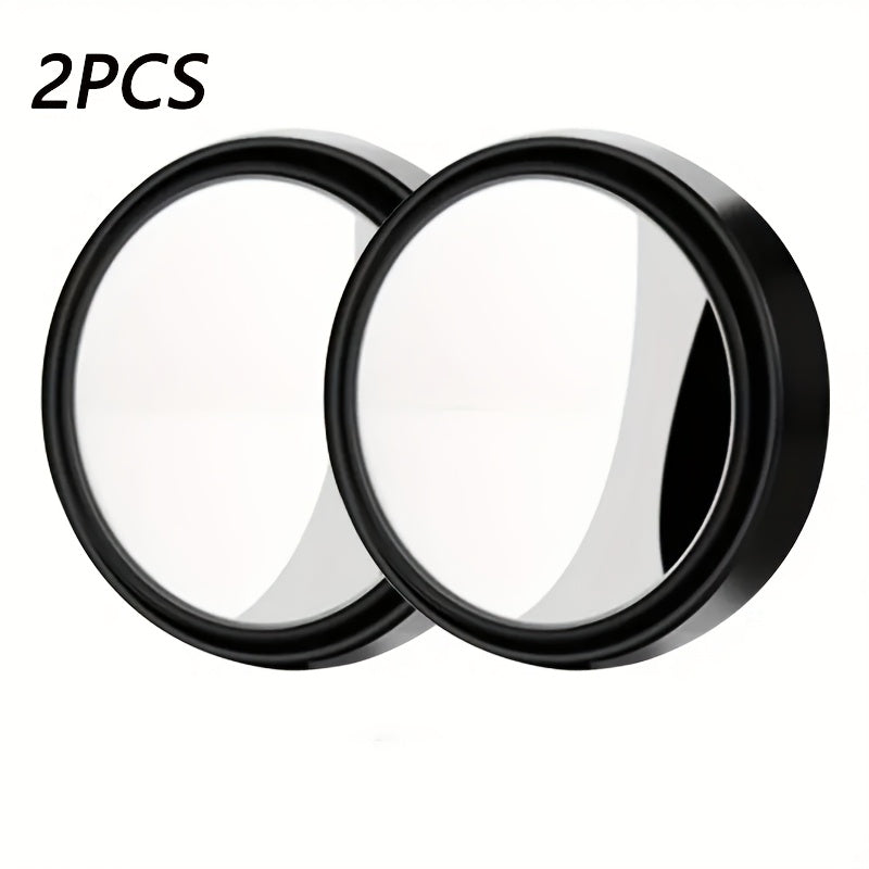 2pcs adjustable wide-angle round rearview mirrors for vehicle safety, made from ABS material with convex lens and blind spot mirror.