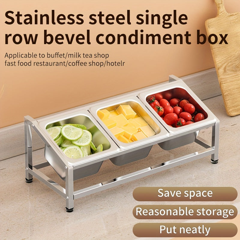 3-Compartment Spice Organizer made of Stainless Steel - Seasoning Rack for Countertop with Condiment Containers, Ideal for Kitchen and Restaurant Purposes.