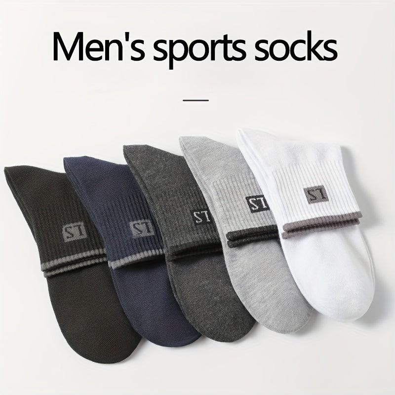 10 pairs of men's trendy solid crew socks, perfect for outdoor wearing in all seasons.