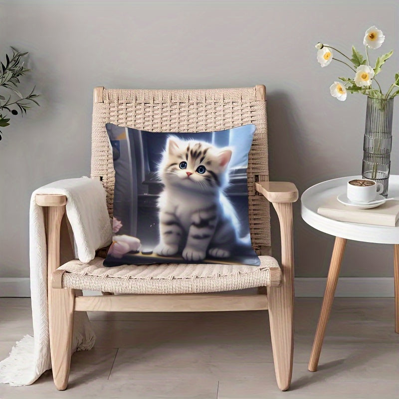 Country-Rustic hypoallergenic throw pillow cover with cute cat print. Zippered, machine washable, designed for sofa and bedroom decor. Fits 45.72x45.72cm insert (cover only).