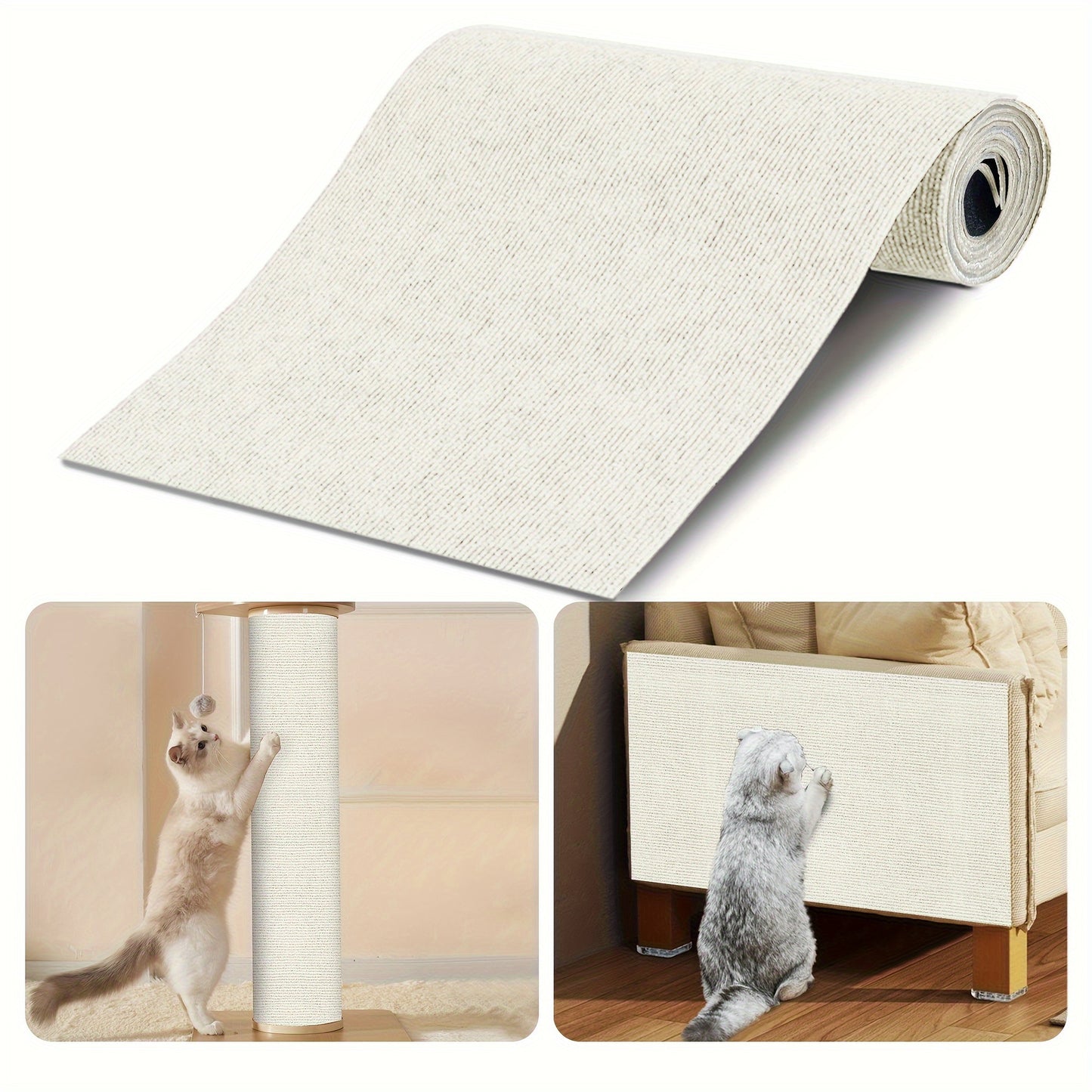 Durable polyester felt mat protects walls and furniture with self-adhesive cat scratching pad in multi-size pack.