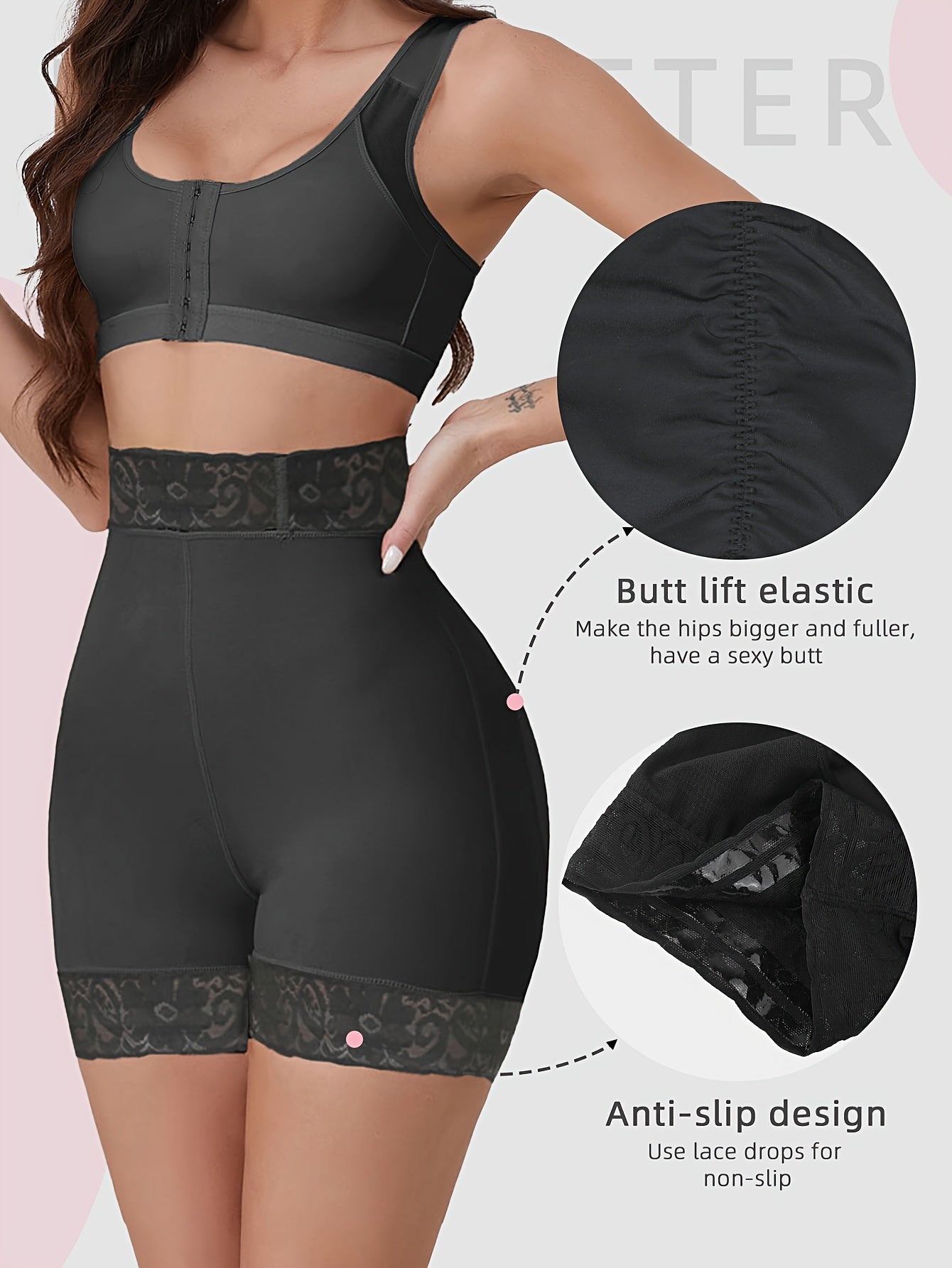 High waist lace trim shaping shorts for women - seamless tummy control underwear & shapewear.