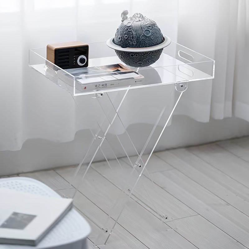 Acrylic Transparent Folding Coffee Table with Movable Storage Shelf - Light Luxury, Durable, and Portable