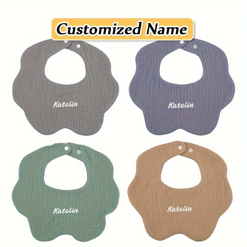 Set of 4 Soft Gauze Children's Bibs with Custom Name Option - Exceptionally Absorbent, Breathable, and Premium Quality - Ideal Gift for Kids' Birthdays, Christmas, and Halloween