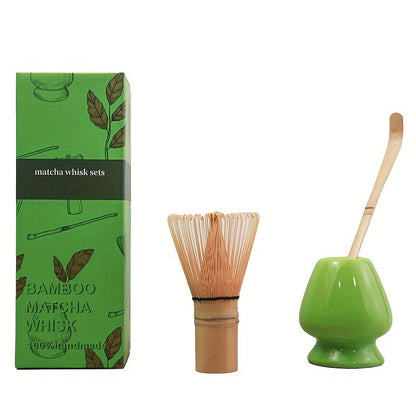 Complete Set of Traditional Japanese Matcha Tools - Includes Bamboo Whisk, Ceramic Spout, and Scoop - Ideal for Holiday Season