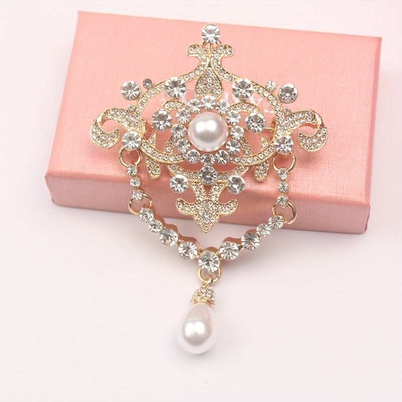 Elegant and sophisticated classic European courtly style pin featuring a vintage pearl brooch with an unconventional shape and water opal embellishments.