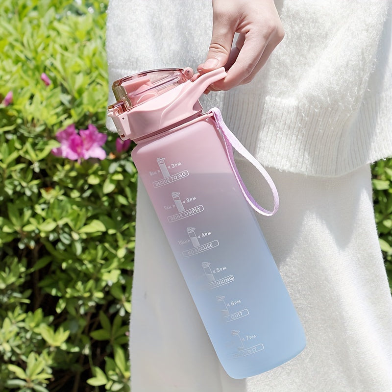 Rainbow 32 Oz/1 Liter Water Bottle with Time Marker, Portable Rope, and Straight Drinking Design. A Motivational Gift.