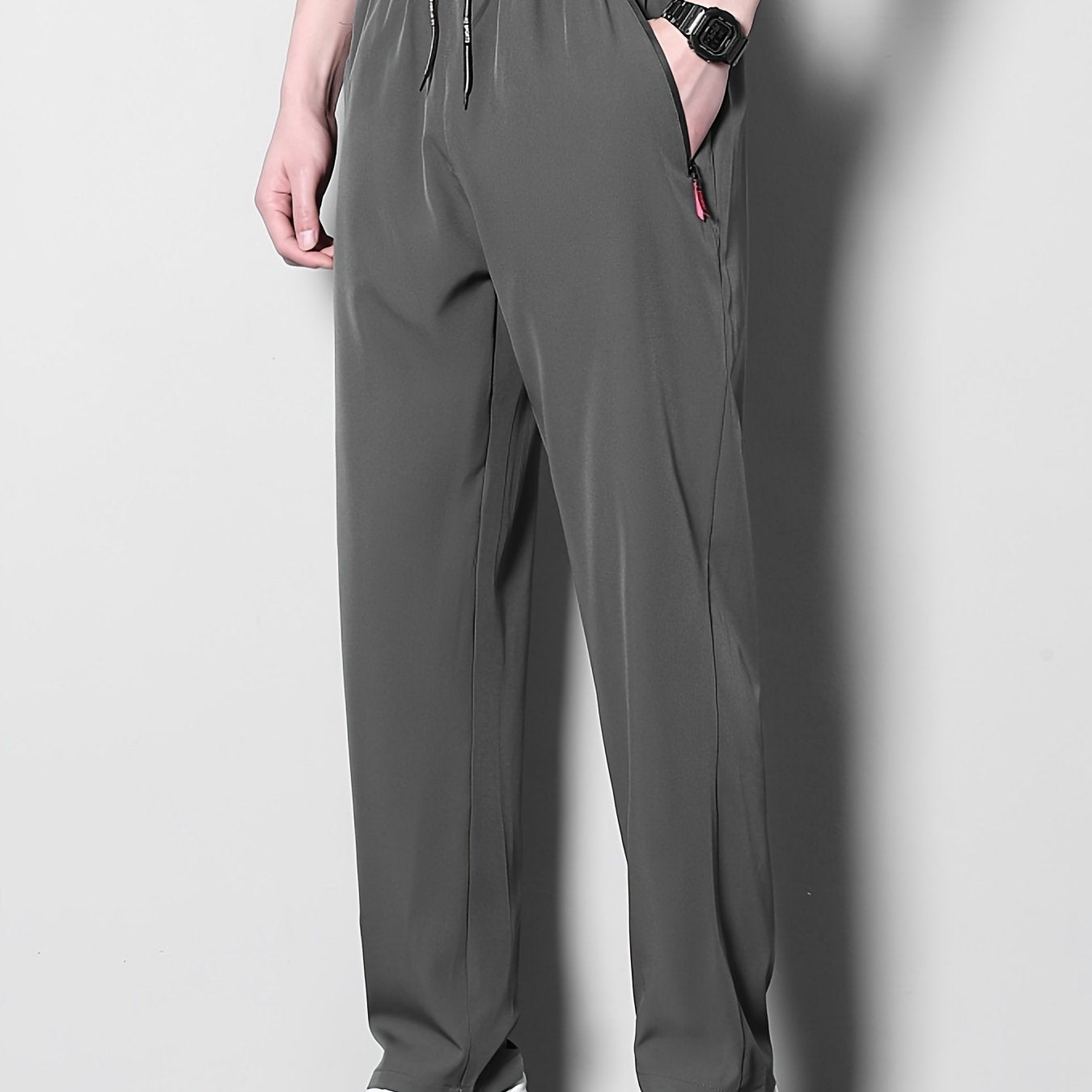 Men's breathable joggers, quick-dry athletic pants with zipper detail, machine washable.