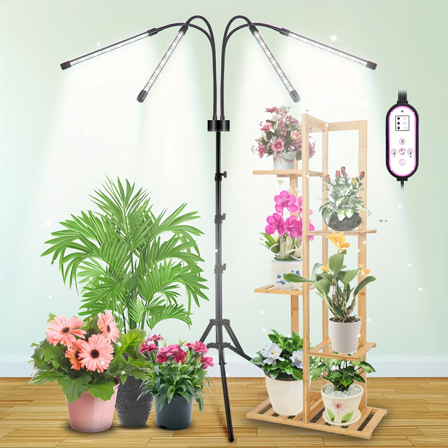 Indoor plant grow light strip with 80 LEDs, adjustable tripod stand (62.23cm - 160.02cm), dimmable with timer, USB powered, perfect for potted flowers and succulents. Suitable for indoor