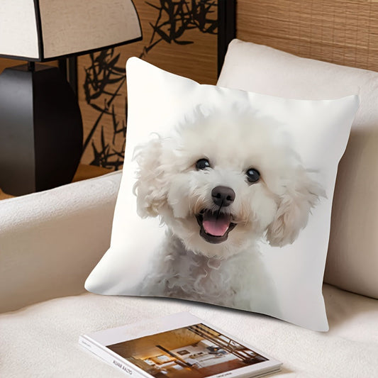 White Dog Print Pillow Cover, Contemporary Style, Reversible, Zipper Closure, Made of Polyester, Machine Washable, Suitable for Home Sofa Bed, 1 Piece, Size: 45.72x45.72cm, Perfect for Living Room Decor.