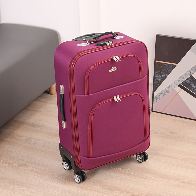 Suitcases measuring 50.8cm and 60.96cm with multi-color options, spinner wheels, telescopic iron handle, combination lock, and durable zipper closure. Ideal for secure and stylish travel