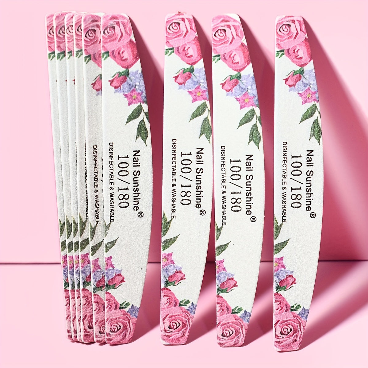 10 Rose Flower Half-Moon Nail Files, Unscented, Exclusive Design, Manicure Essentials.