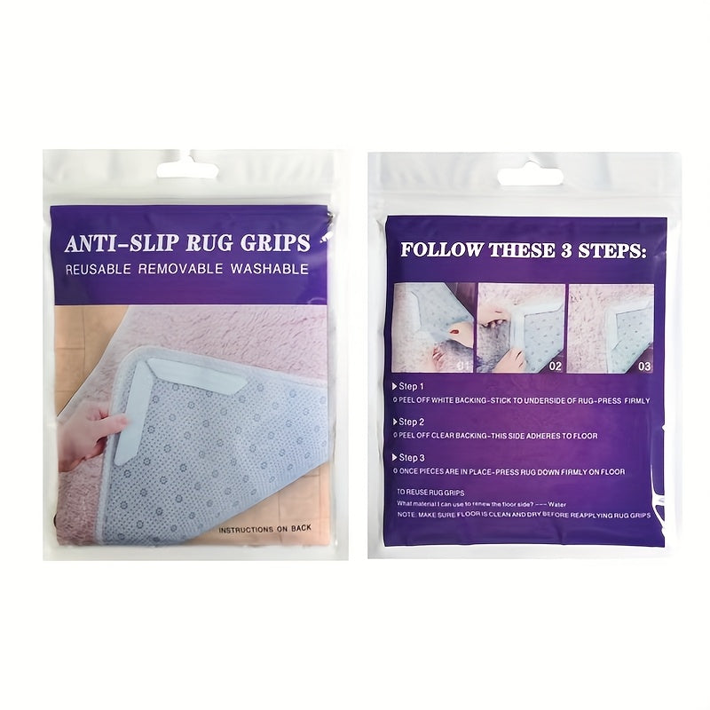 Set of 10 Reusable Non-Slip Carpet Grippers - Easily washable with self-adhesive backing to hold floor mats in place. Made from PET material, perfect for both home and office use. An ideal solution for securing rugs.