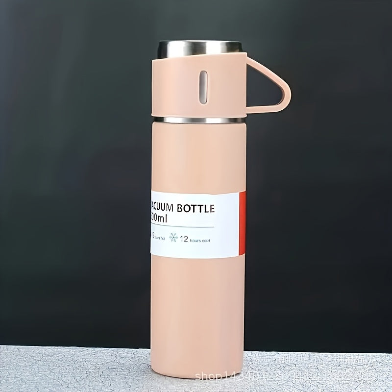 Stainless steel vacuum flask, leakproof, BPA-free, hand wash only - ideal for camping and hiking.