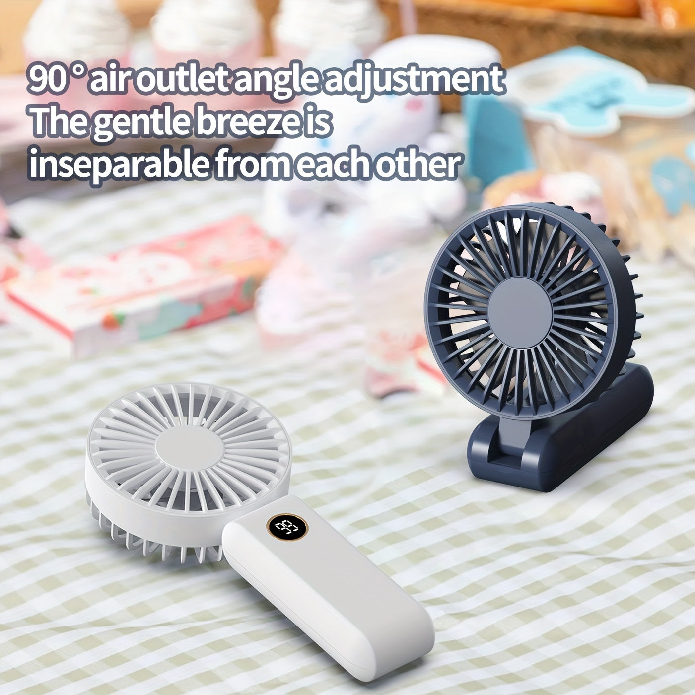 Get yourself the perfect portable mini fan! This fan comes with a digital display, USB rechargeable feature, quiet operation, foldable handle, and can be used on a desk or handheld. Made of durable ABS material in a sleek white design, this fan measures