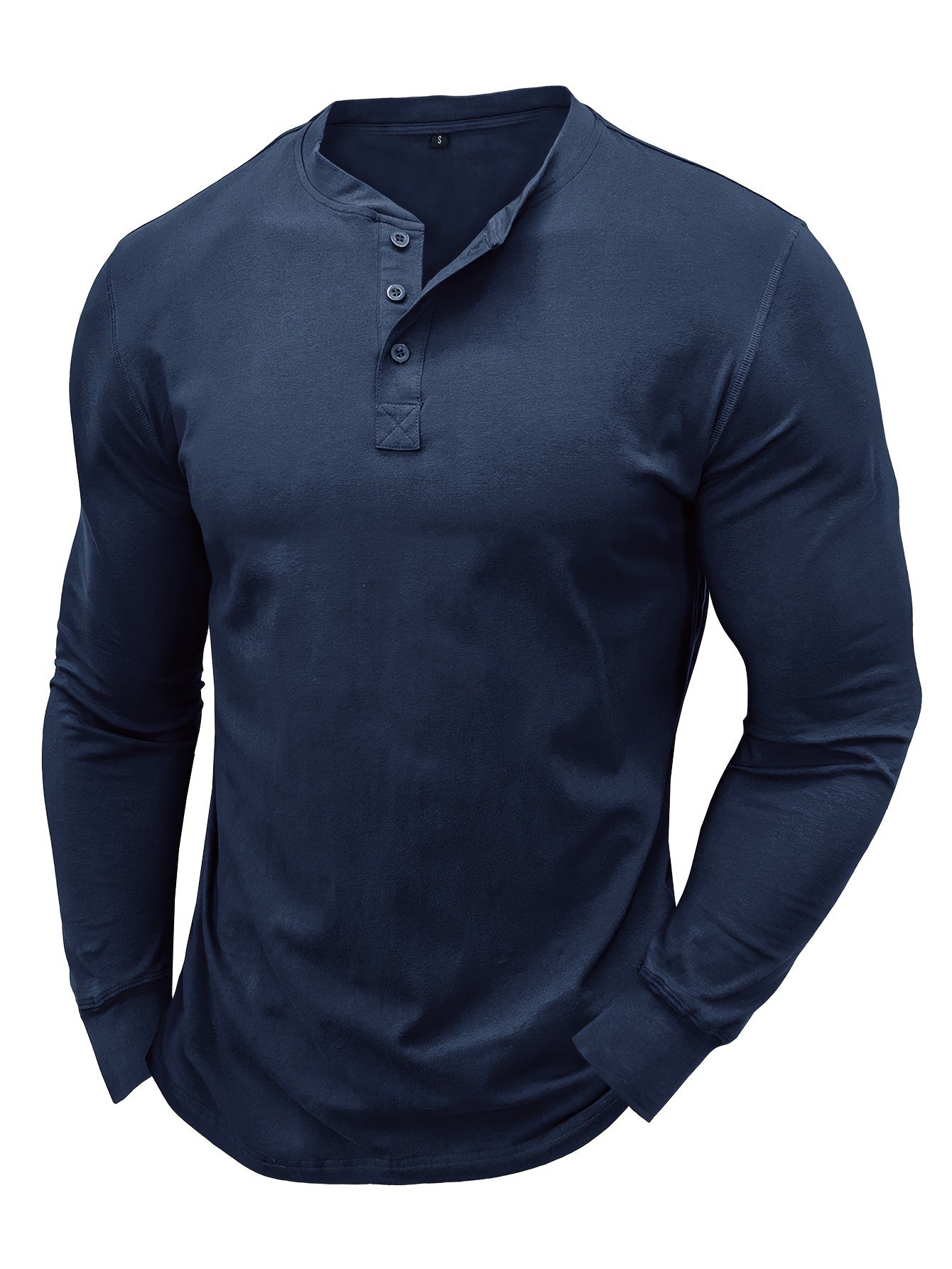 Amazon Men's Long Sleeve T-shirt, 100% Cotton Underwear, European and American Henley Shirt