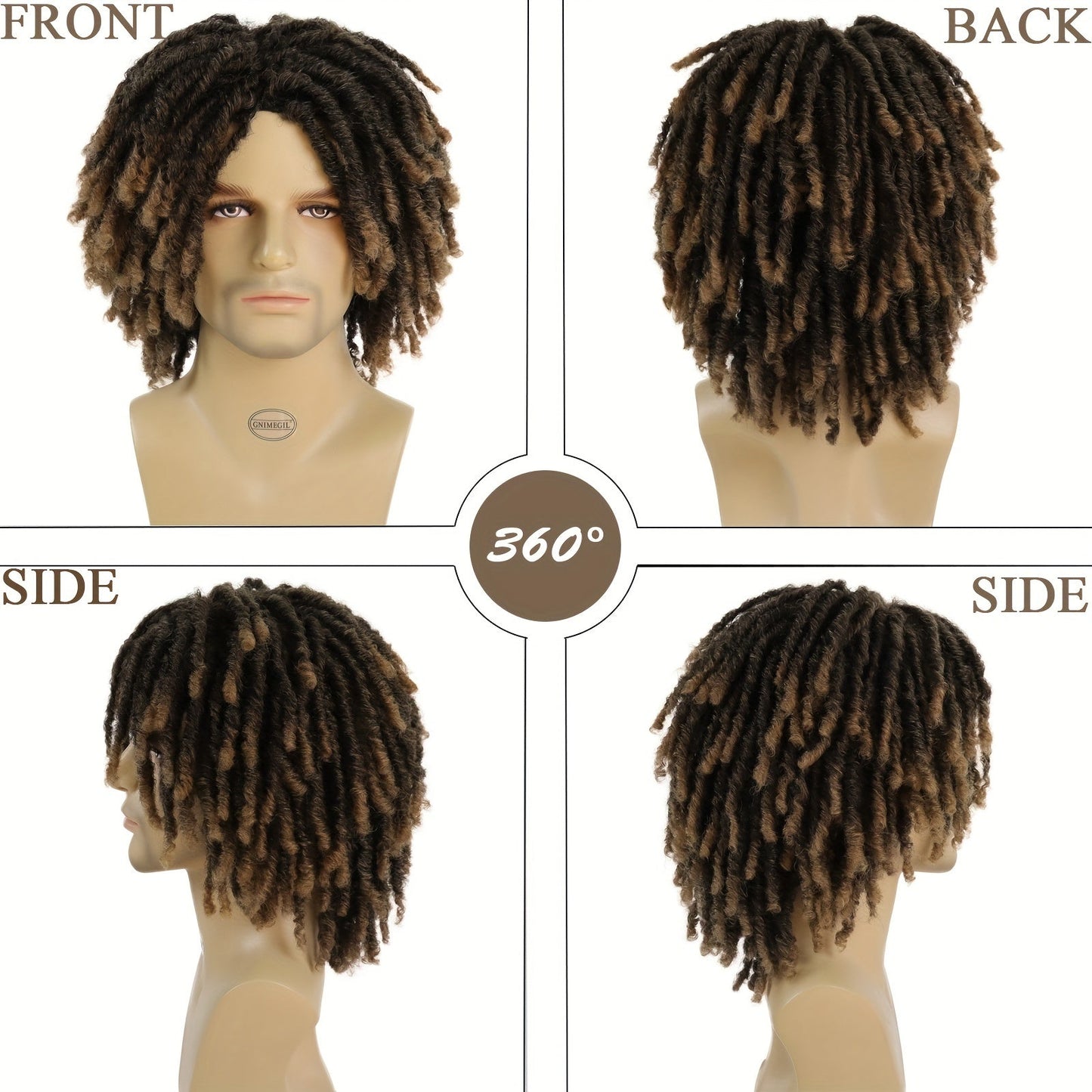 [Customer Favorite] Stylish Ombre Brown Afro Bob Wig for Men - Synthetic Dreadlocks with Heat Resistance, Natural Layered Style from GNIMEGIL