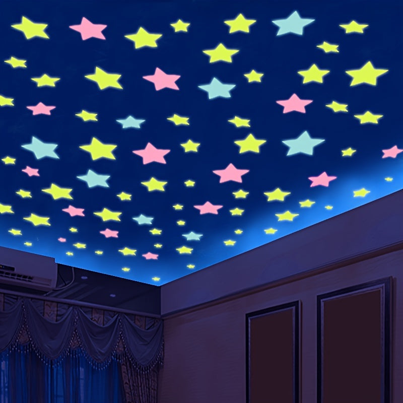 100pcs of Luminous Star Wall Stickers for Bedroom and Living Room Decor.