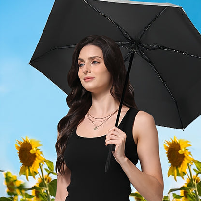 Compact mini sun umbrella with protective cover and 6 reinforced ribs for enhanced sun and UV protection. Suitable for both sunny and rainy days, featuring a casual, minimalist, and stylish