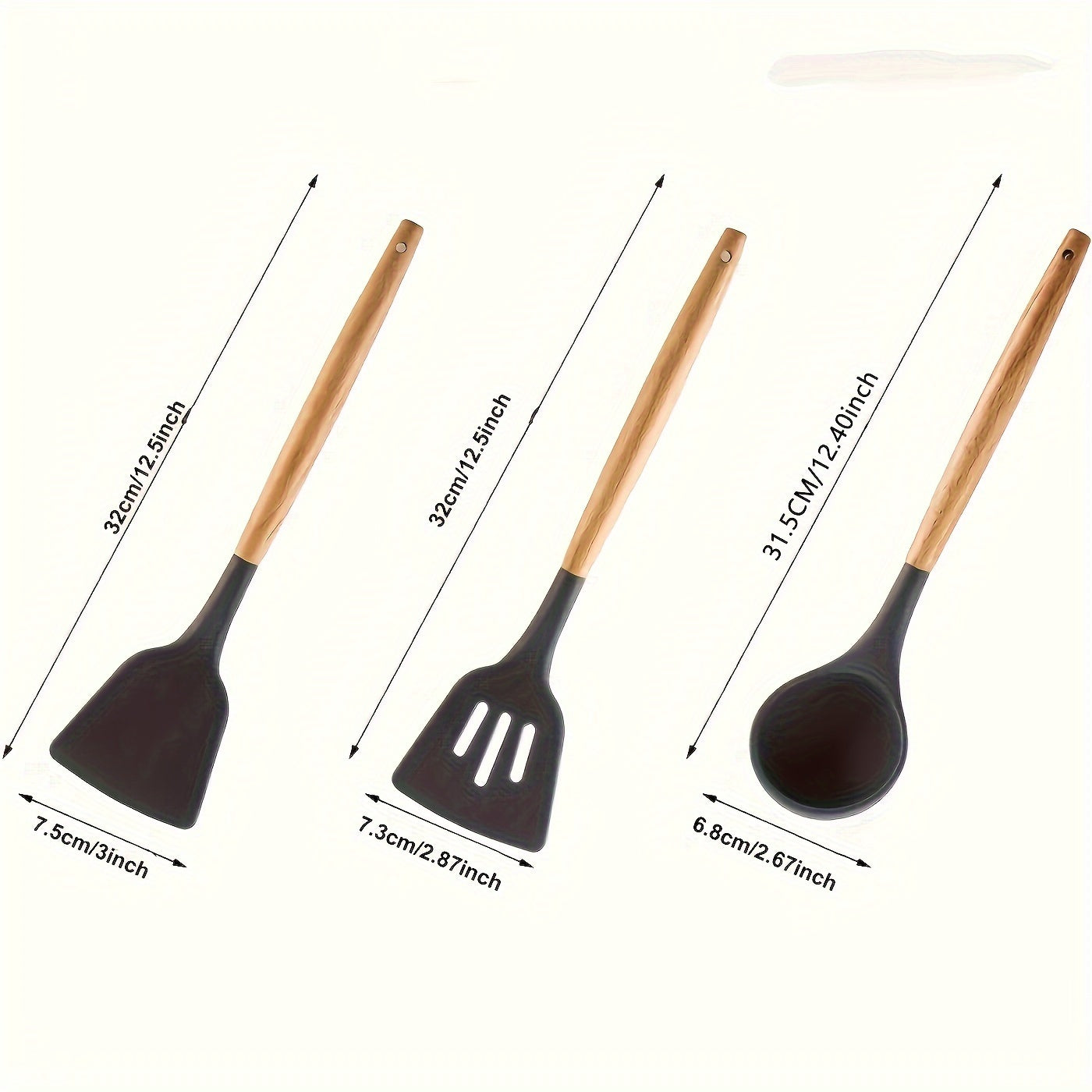 Set of 7 Silicone Cooking Utensils with Wooden Handles, Non-Stick and Heat Resistant, Perfect for Chefs, Complete with Whisk, Spoon, Spatula, and More