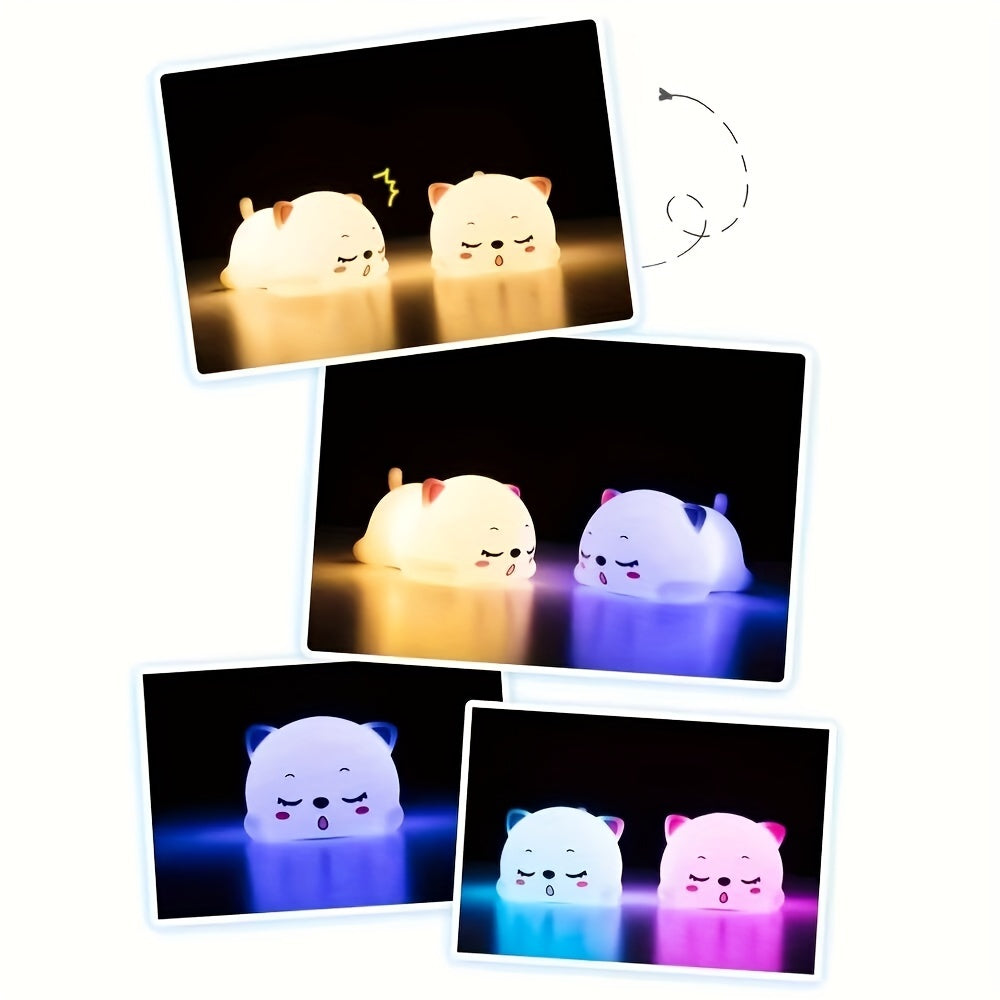 Cute LED Kitten Night Light - Rechargeable via USB, Touch-Controlled Cartoon Cat Doll Lamp Perfect for Kids' Room Decor & Relaxation