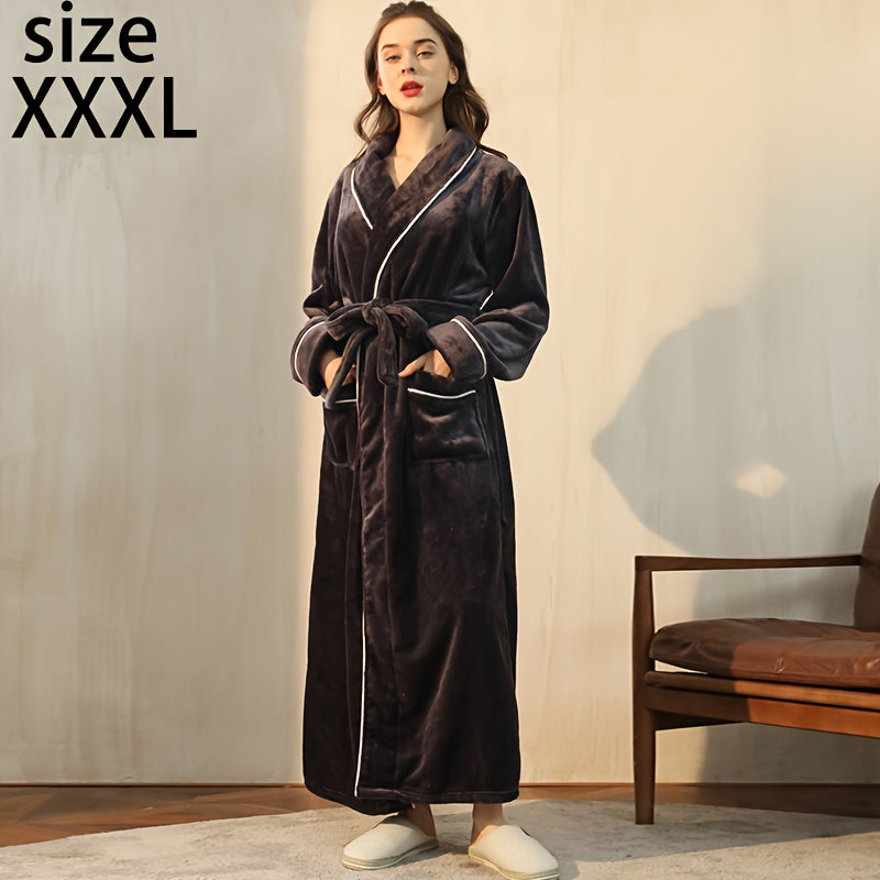 Autumn/Winter bathrobe, comfy unisex pajamas, thick large size nightgown with long sleeves and pocket, warm robe for home/bathroom.