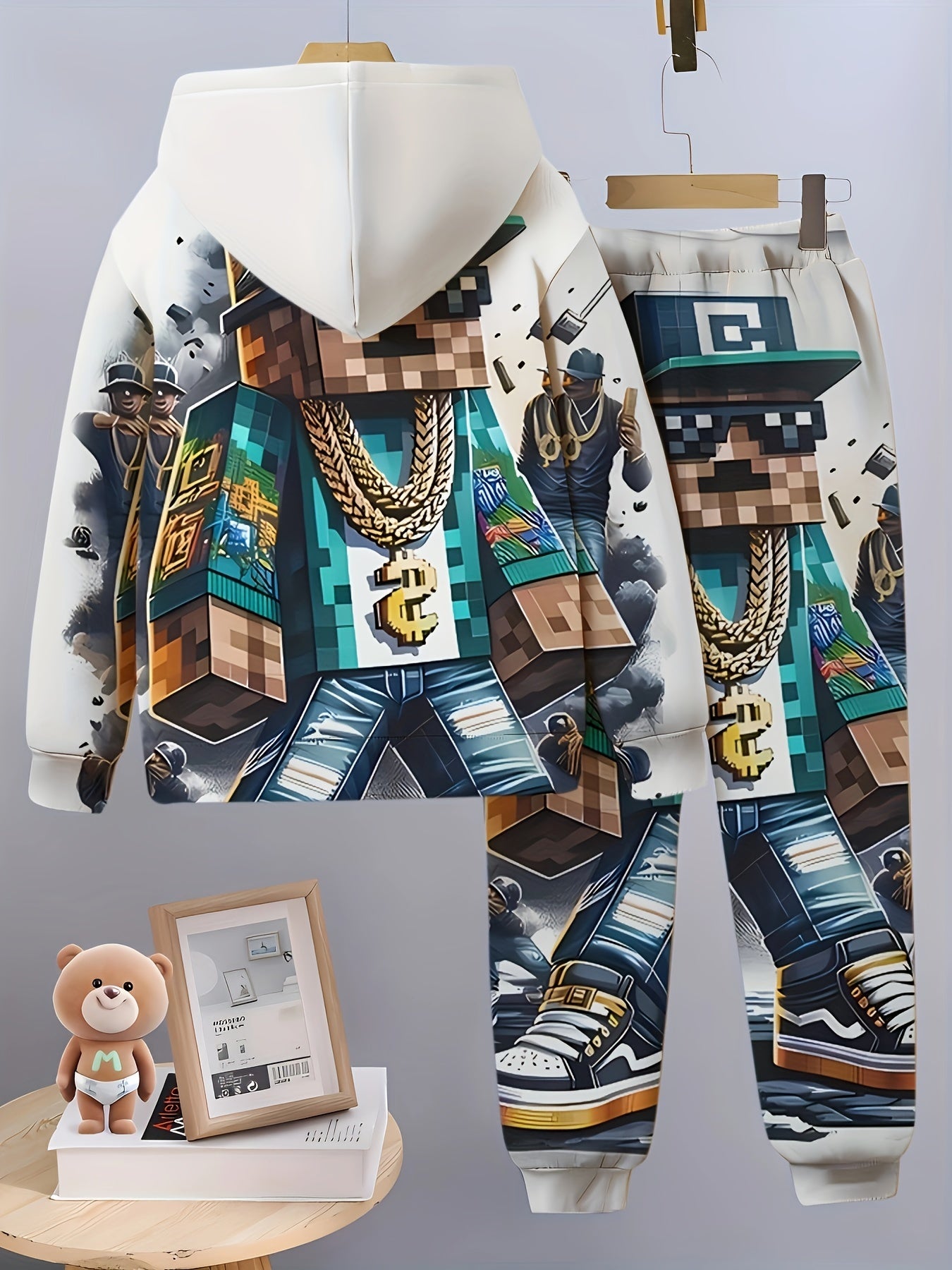 Boys' 2-piece 3D print character hoodie and pants set for spring and autumn, perfect for outdoor activities. Great as gifts.