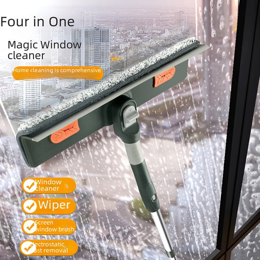 Versatile Magic Window Cleaner with Extendable Pole, Multi-Scene Squeegee for Windows, Walls, Floors, and Patio, Suitable for Home and Car Cleaning, Made of Durable Metal and Plastic