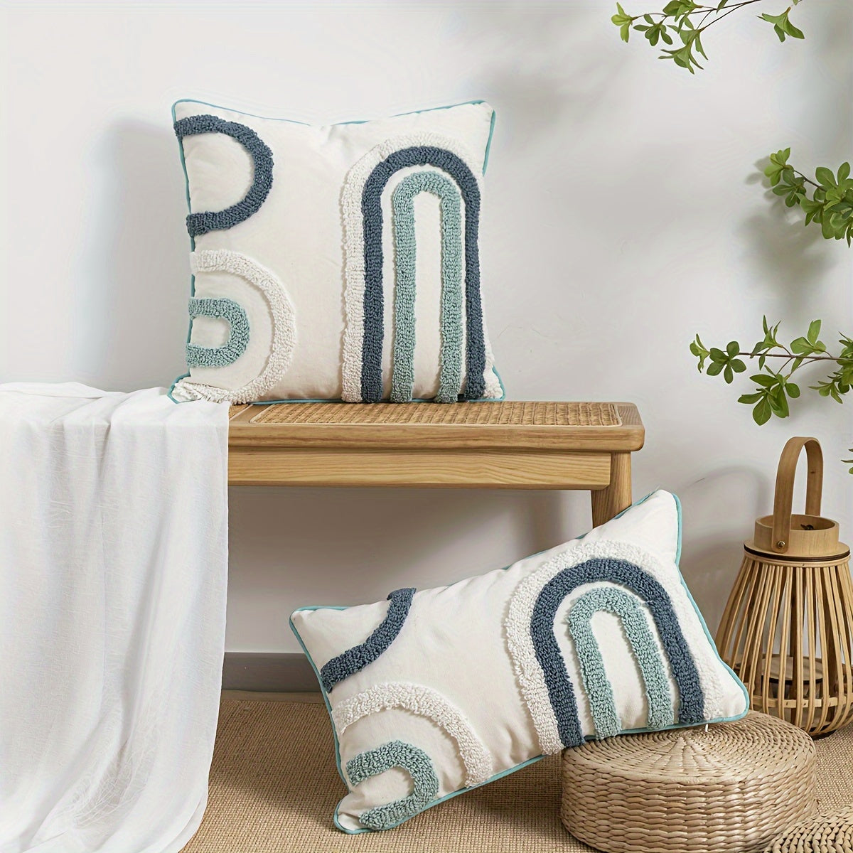 Striped U-shaped pillowcase with Nordic bohemian style, crafted with velvet hemming for bedroom and living room sofa cushions.