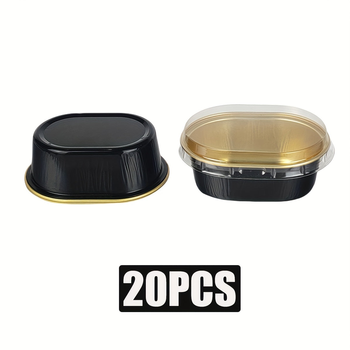 Durable Gold and Black Aluminum Foil Cake Pans with Transparent Covers - Ideal for Mini Cheesecakes, Cupcakes, and Sweets - Great for Holiday Celebrations - Lead-Free and Reusable