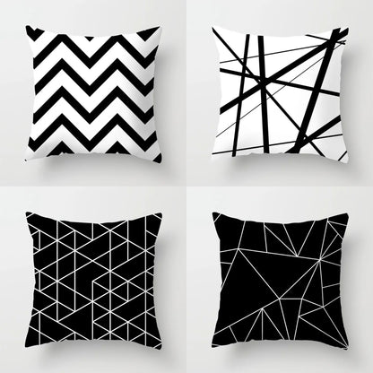 Black & White Geometric Stripe Pillow Covers - Square Polyester, Zip Closure, Hand Washable - Set of 1 or 4