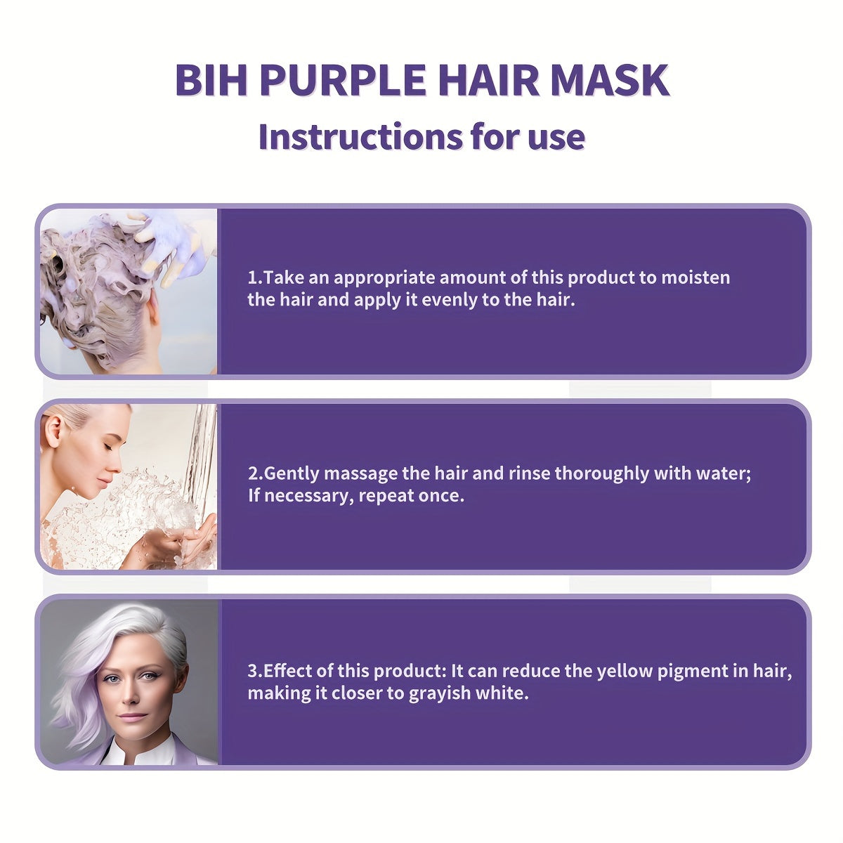 BHI Purple Hair Mask brightens and tones blonde to platinum hair by neutralizing yellow tones.