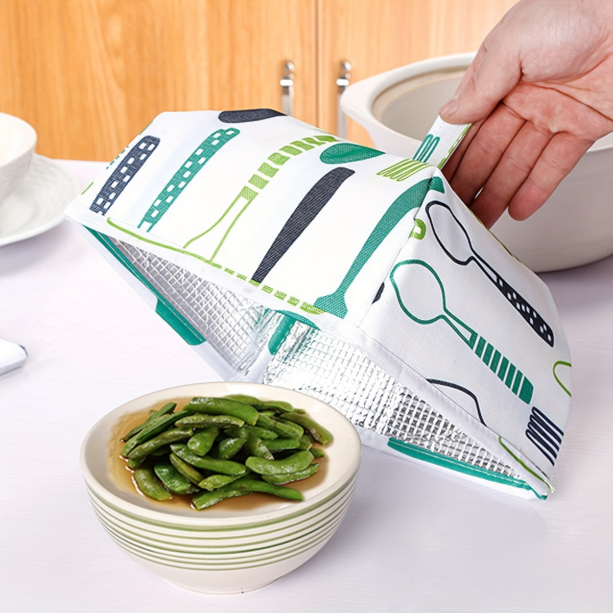 1pc Foldable Insulation Food Cover for Home Restaurant Kitchen Supplies, protecting against dust and insects.