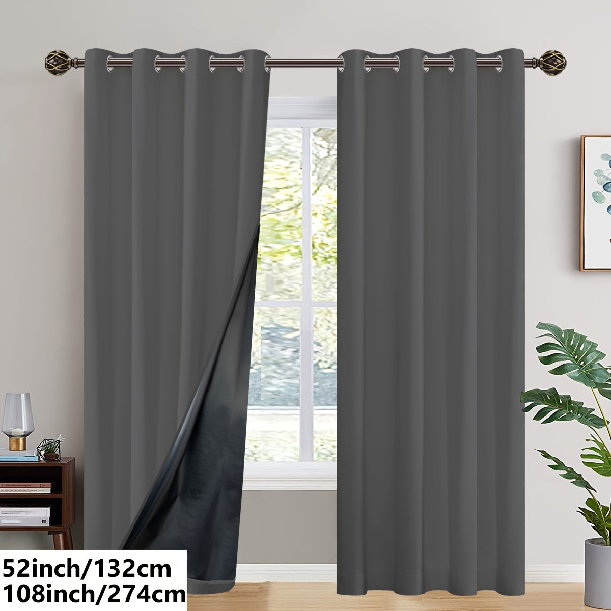 2PC Insulated Blackout Curtains with Coated Insulating Lining - Ideal for Living Room, Bedroom, Kitchen, Bathroom - Perfect for Home and Room Decoration