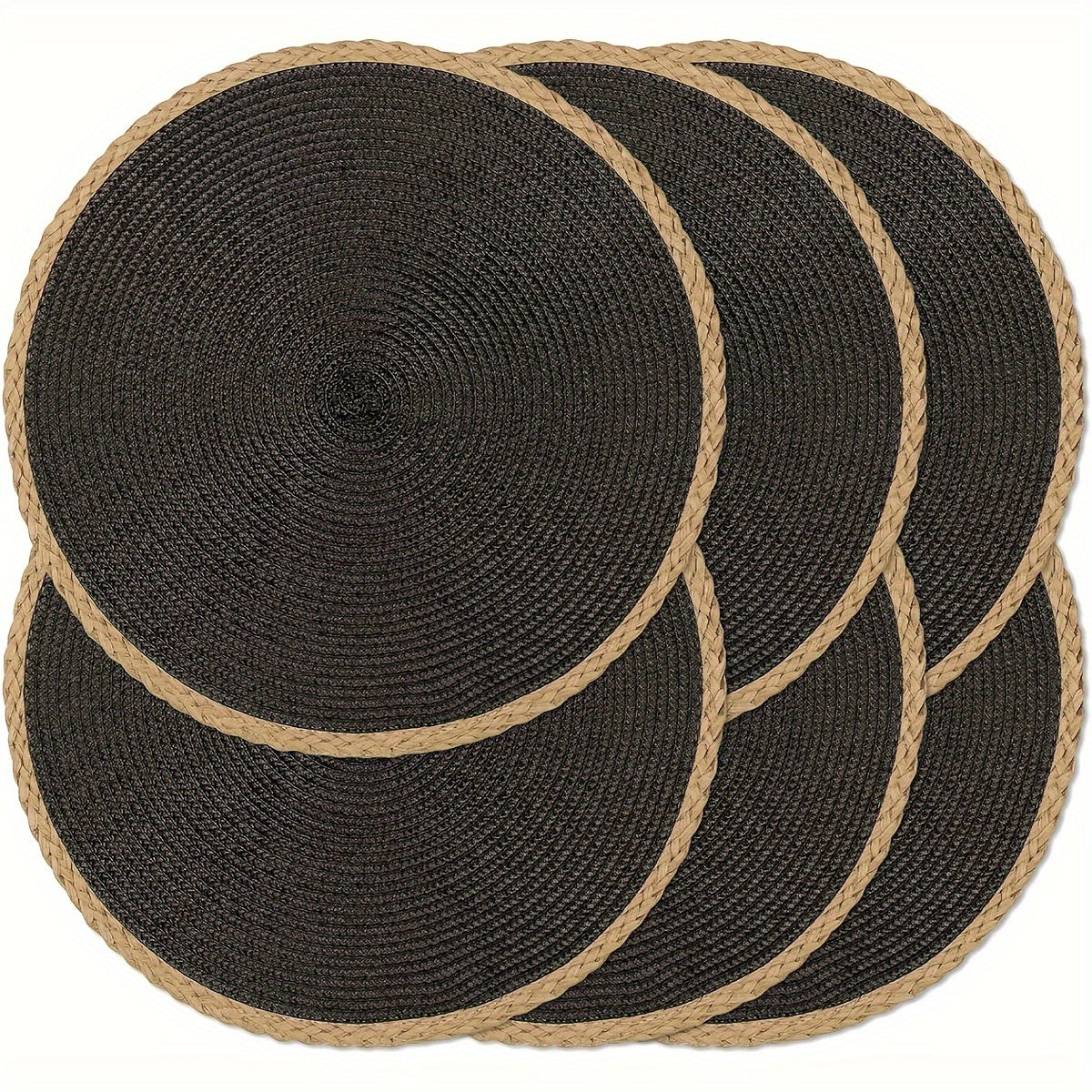 Six decorative placemats perfect for your home, table settings, parties, and special events. Made from linen material, these essential items are grip-resistant and can be used as bowl and plate pads, utensil holders, cup coasters, and coffee table mats.