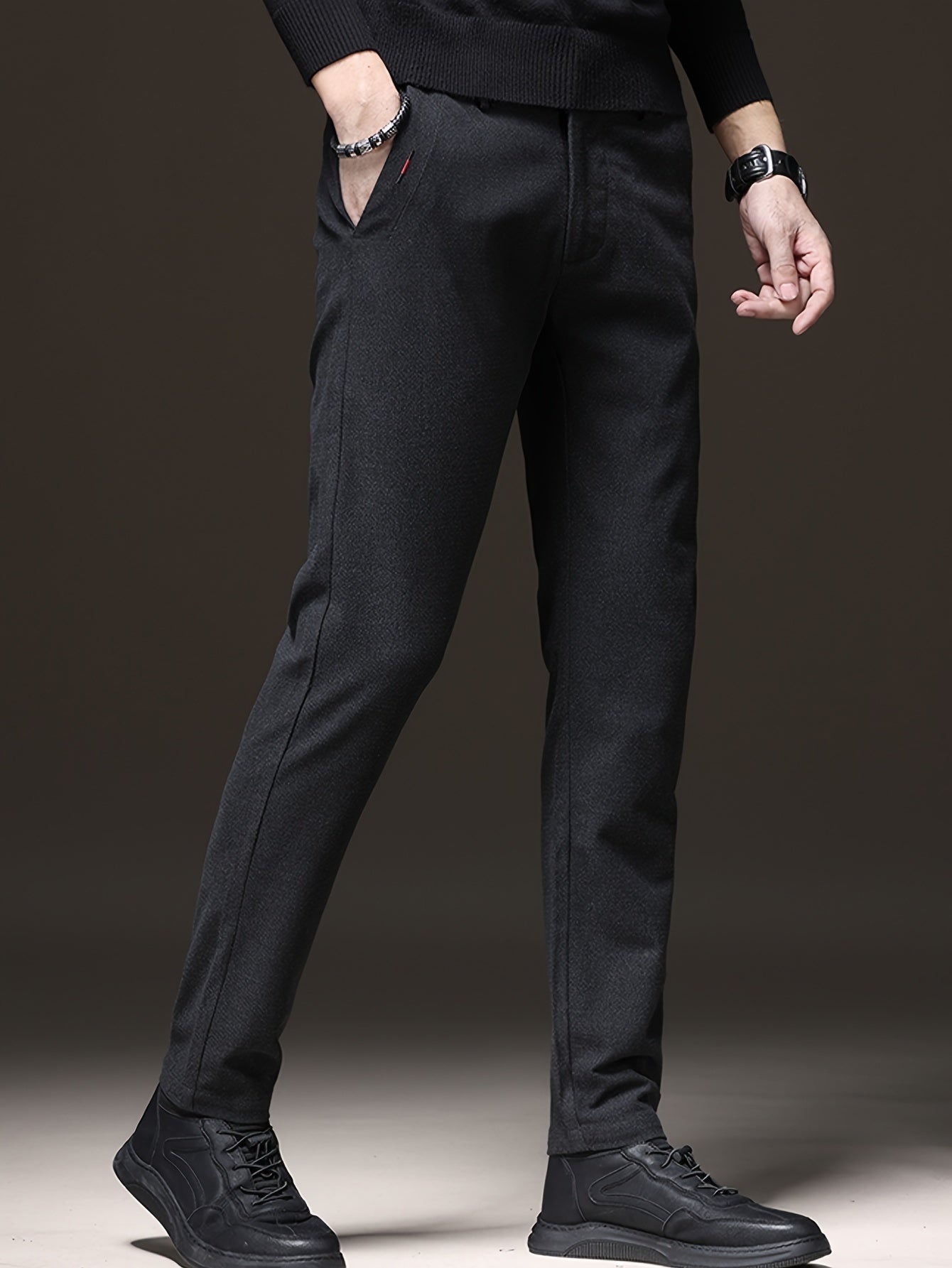 Men's Casual Business Pants in Regular Fit, Solid Color, Lightweight Polyester, Suitable for Office and Daily Wear, All Seasons.