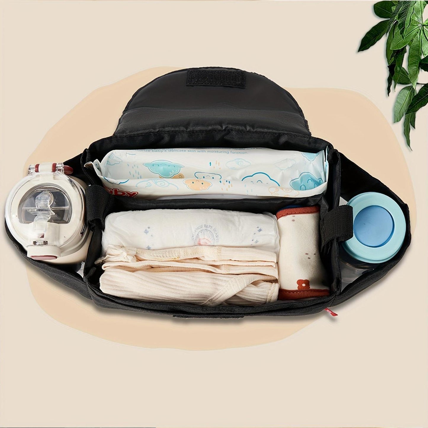 Polyester Multi-Purpose Stroller Organizer - Ideal for Storing Diapers, Bottles, and Cups