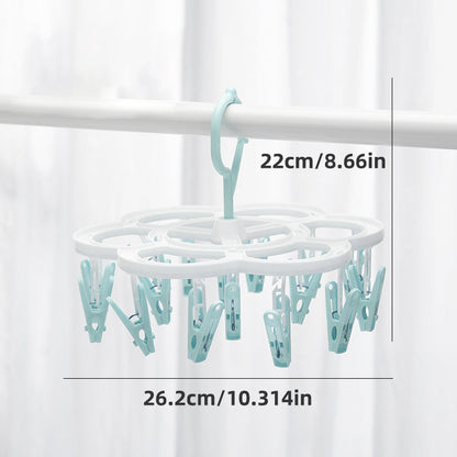 Sun-Cured Clothes Hanger with 16 Clothespins for Socks, Bras, and Underwear - Made from Long-Lasting Plastic for Convenient Drying and Tidying Up