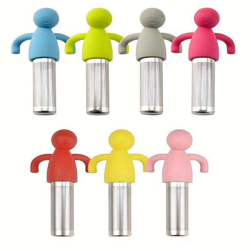 A collection of six vibrant humanoid silicone tea infusers designed for use with stainless steel 304. These durable and user-friendly tea strainers feature a soft and flexible material, making them ideal for loose leaf tea lovers. Perfect for adding a