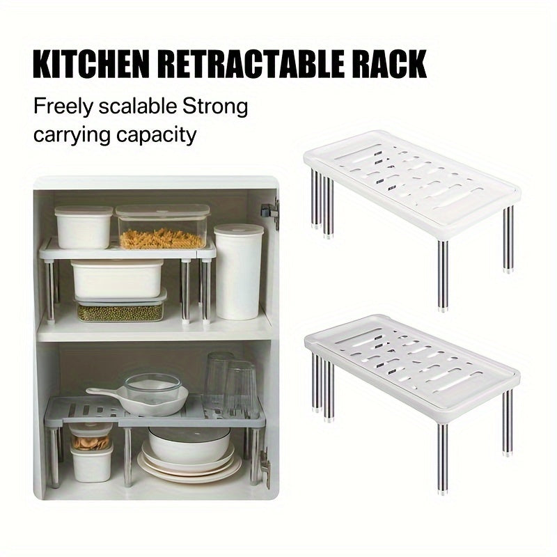 Stainless Steel and Plastic Adjustable Storage Rack - Compact Shelf Organizer for Kitchen, Bathroom, and Office - Perfect for Spice Bottles, Dishes, and Cookware - Great for Kitchen Organization and Storage