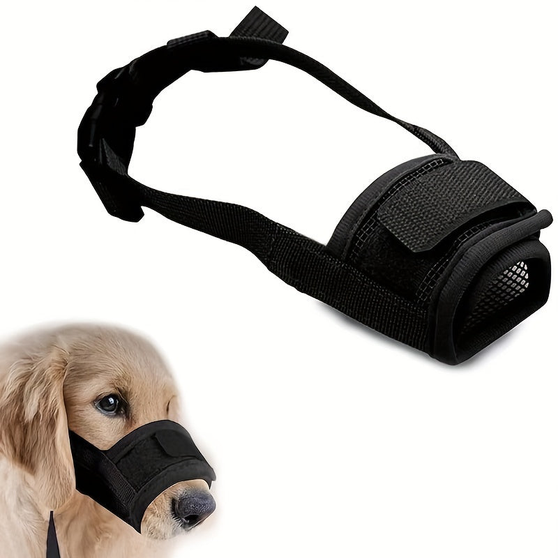 Breathable dog muzzle with adjustable straps to prevent biting and barking