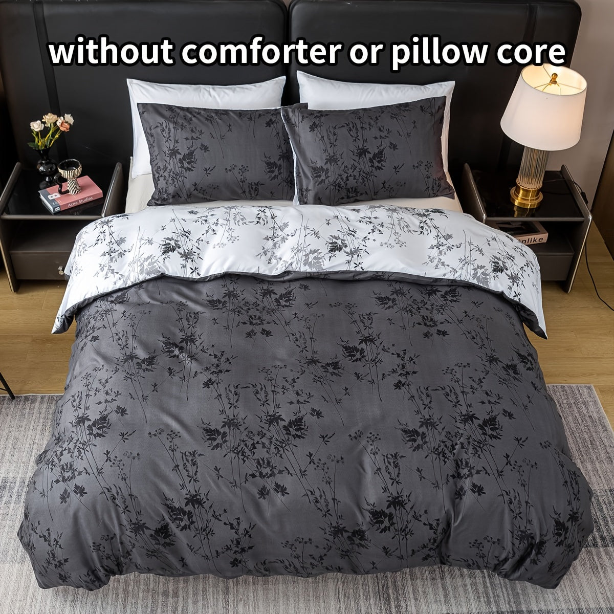 Luxurious Floral Print Polyester Duvet Cover Set includes one duvet cover and two pillowcases (core not included). This all-season bedding set is soft, comfortable, and breathable, perfect for bedroom, guest room, or dorm use.