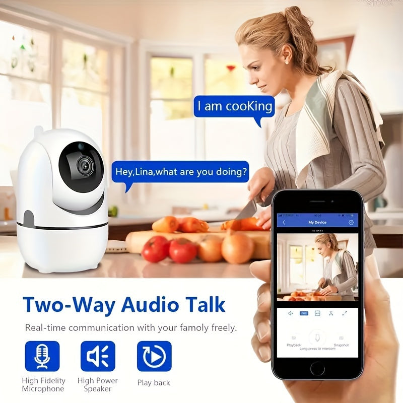 Wireless Wifi Security Camera with 2-Way Voice, Night Vision, and High Security - Perfect for Home Monitoring and Pet Watching. Memory Card Not Included.