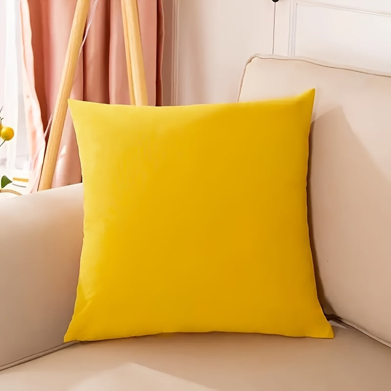 Yellow sofa pillow cover with contemporary style, machine washable, zipper closure, fits small living room sofa.