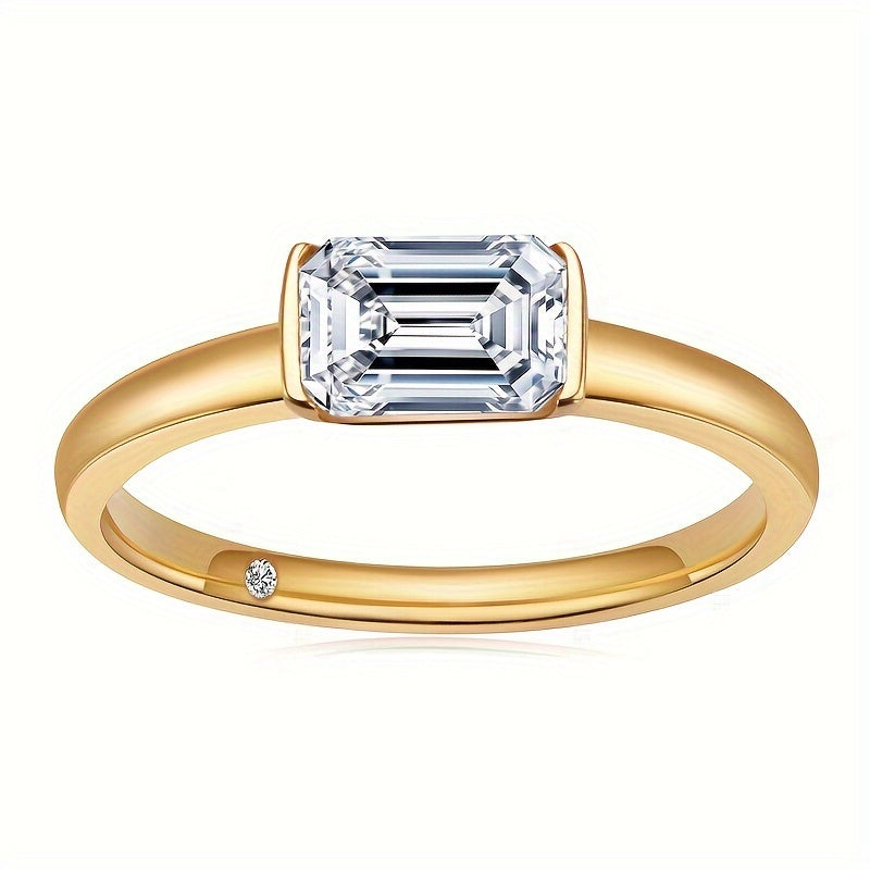 Elegant Sterling Silver Moissanite Ring featuring a 1CT Emerald Cut Stone, the Perfect Fashion Accessory for Women. Ideal for Weddings, Engagements, Anniversaries, or Parties. Stone Size: 5x7mm, Total Weight: 2.4 Grams.