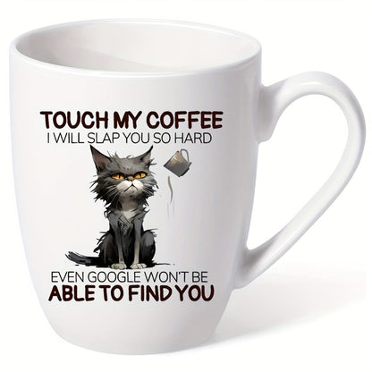 Set of 4 waterproof and UV resistant vinyl stickers with 'Touch My Coffee Cat' design, ideal for mugs and crafts.