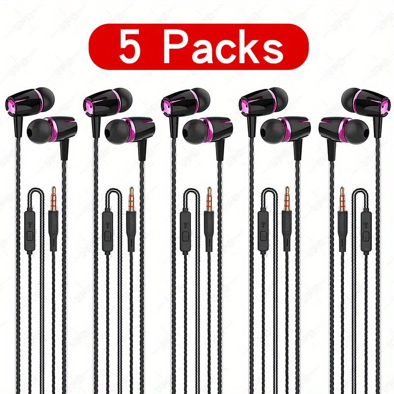 6-pack wired earphones with microphone, in-ear headphones featuring noise reduction, call and bass capabilities, stereo sound, and mixed colors. Compatible with iPhone, iPod, iPad, MP3