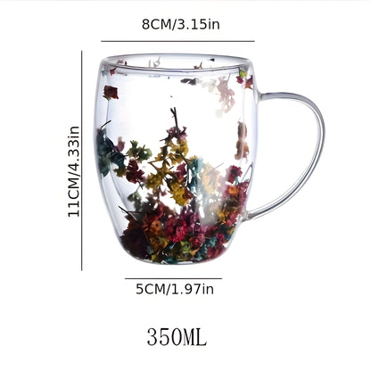 Stylish double-walled glass coffee mug with thick handle for hot/cold drinks, great for kitchen, dining, or school.