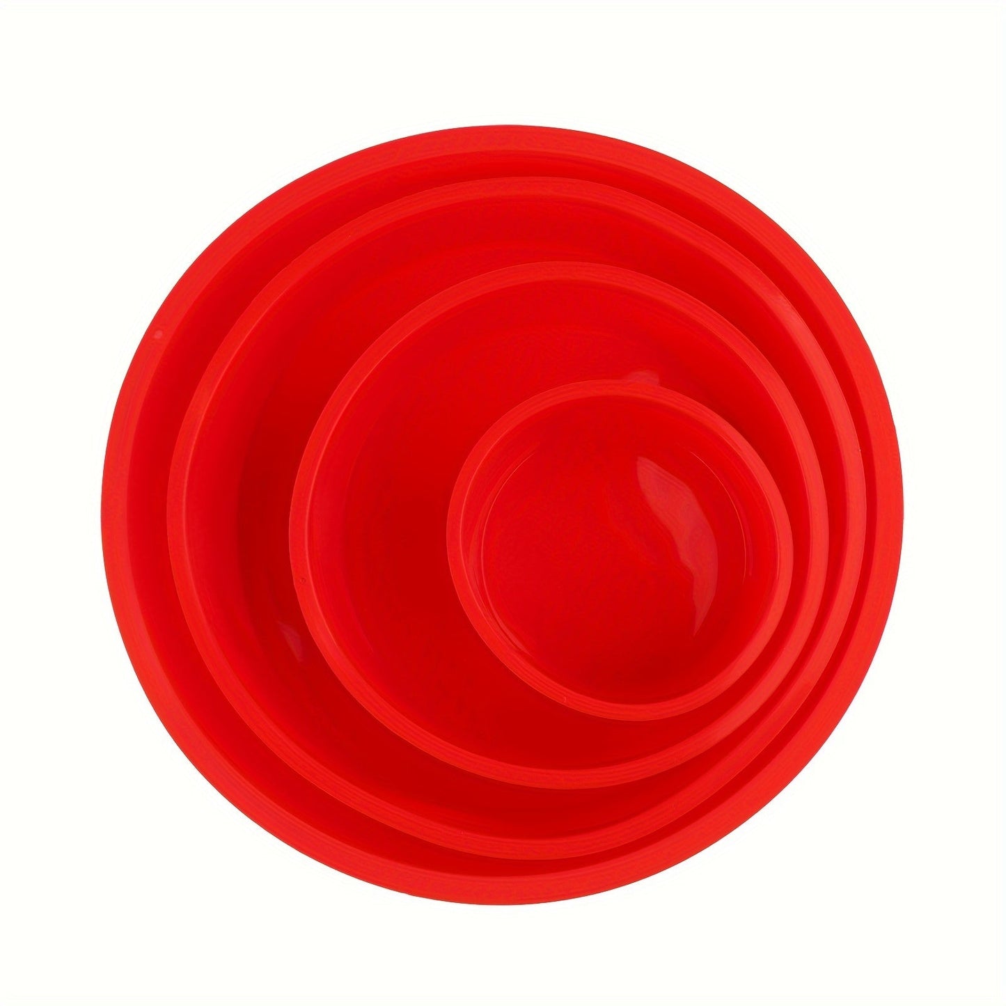 Set of 4 Red Silicone Mini/Large Cake Molds in varying sizes (10.16cm, 15.24cm, 20.32cm, 25.4cm) - Non-Stick Round Baking Pans for Muffin, Cupcake, Layer Cake, Cheese Cake, and Rainbow Cake - Bakeware Pan Reusable Cake Pans